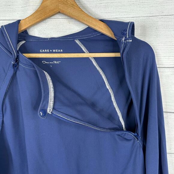 Care + Wear Oscar de la Renta size Large Chemotherapy Port Access Hoodie Blue - Picture 5 of 7